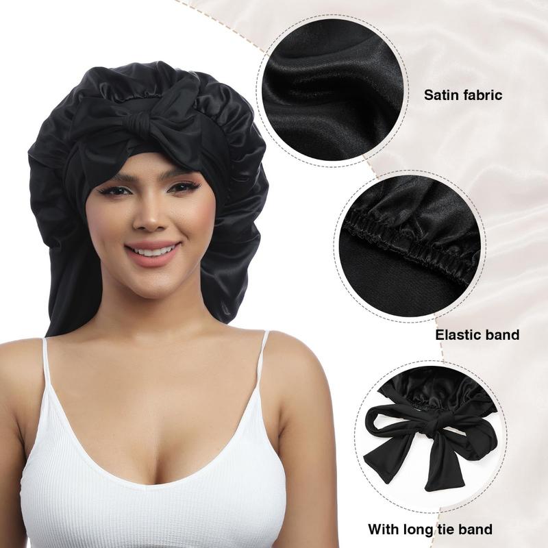 AWAYTR Long Single Layer Satin Bonnet Silk Like Hair Bonnets for Women Sleeping Cap for Hair with Elastic Tie Band Hair Care Cap