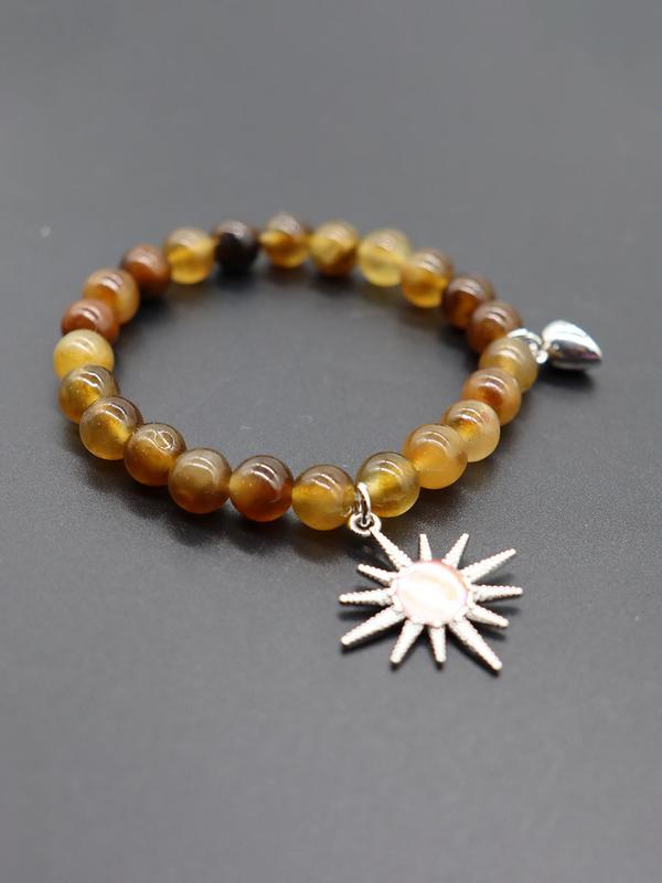 Natural Stone Beaded Bracelet, Moon & Sun Design Magnetic Charm Bracelet for Women & Men, Fashion Accessories for Party, Daily Clothing Decor