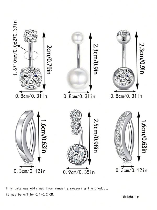 Faux Pearl & Rhinestone Decor Belly Ring, Stainless Steel Belly Piercing Jewelry for Women & Girls, Trendy All-match & Exquisite Body Jewelry for Birthday Gift