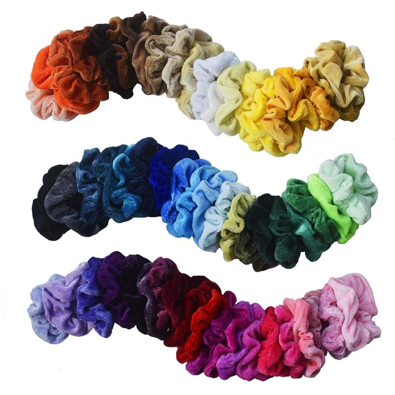 60 Pcs Velvet Hair Scrunchies Elastic Hair Ties Hair Bands Scrunchy Ropes Scrunchie for Women Hair Accessories - 60 Assorted Colors Scrunchies