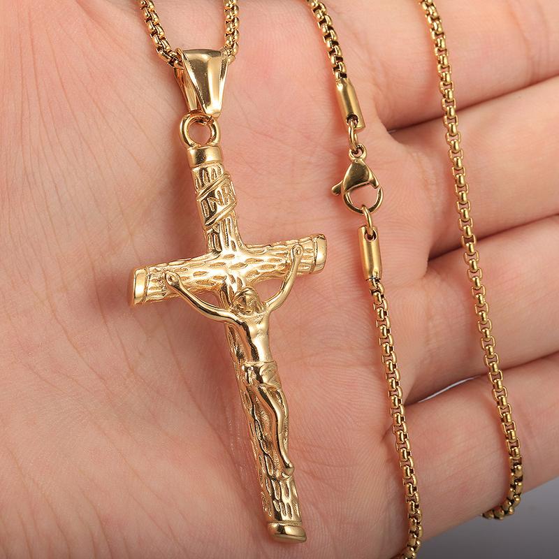 For Men Gold Plated Jesus Christ Crucifix Cross Pendant Necklace 16