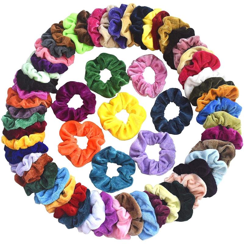 60 Pcs Velvet Hair Scrunchies Elastic Hair Ties Hair Bands Scrunchy Ropes Scrunchie for Women Hair Accessories - 60 Assorted Colors Scrunchies