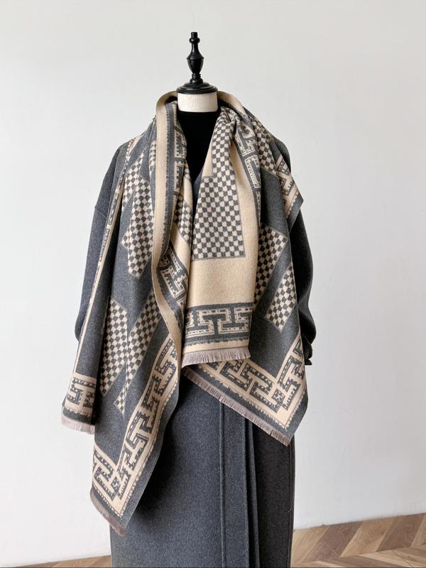 Street Trend Checkerboard Pattern Two-sided Shawl, Casual Trendy Warm Scarf, Fashionable Accessories for Fall & Winter