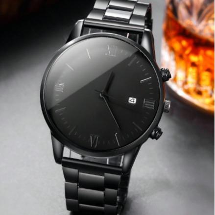 Fashionable 4pcs Men's Quartz Watch Set With Calendar Function - Non-Waterproof Black Zinc Alloy Case & Bracelet, Round Dial, Electronic Drive & Pointer Display, Including Cross Pendant Necklace & Ring Ideal Birthday Gift For Him