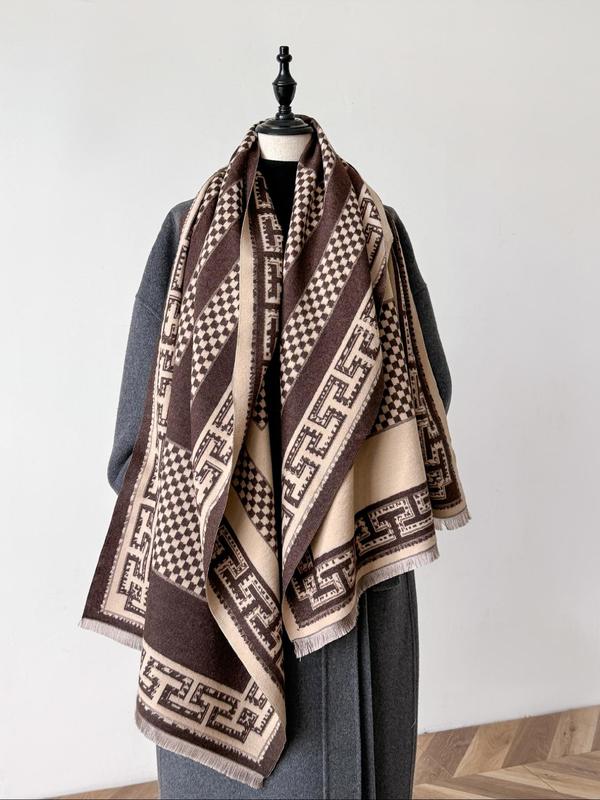 Street Trend Checkerboard Pattern Two-sided Shawl, Casual Trendy Warm Scarf, Fashionable Accessories for Fall & Winter