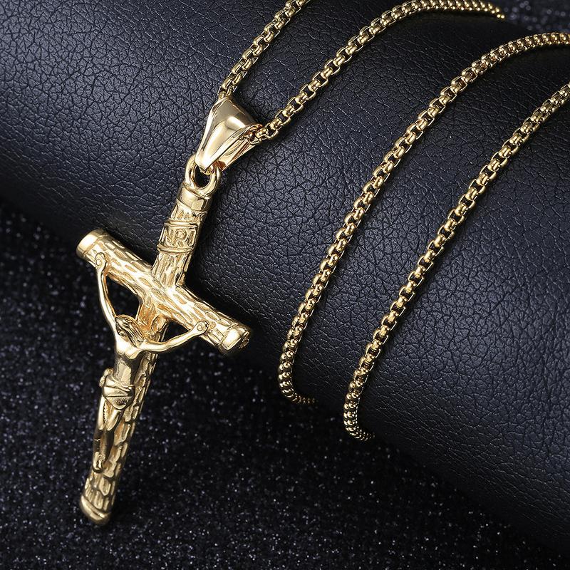 For Men Gold Plated Jesus Christ Crucifix Cross Pendant Necklace 16