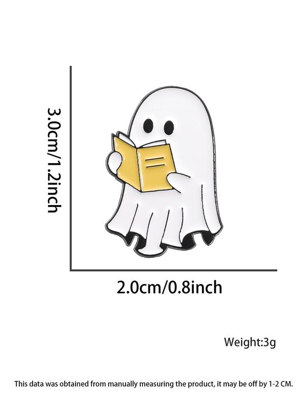 Cute Ghost Reading Book Design Brooch, Halloween Themed Alloy Badge for Daily Clothing Decor, Trendy All-match & Exquisite Brooch for Birthday Gift