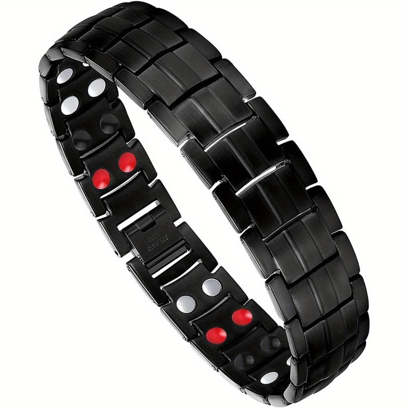 Magnetic Bracelets for Men, Titanium Steel Magnet Bracelet with Double Rows Effective 4 Elements Stones