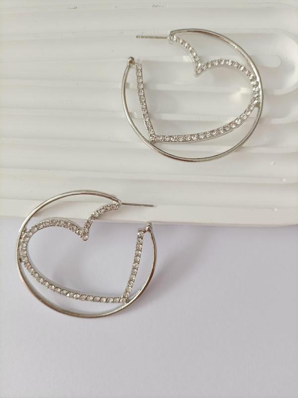 Rhinestone Decorated Heart Design Hoop Earrings, Elegant Fashion Zinc Alloy Jewelry for Women, Evening Party Accessories