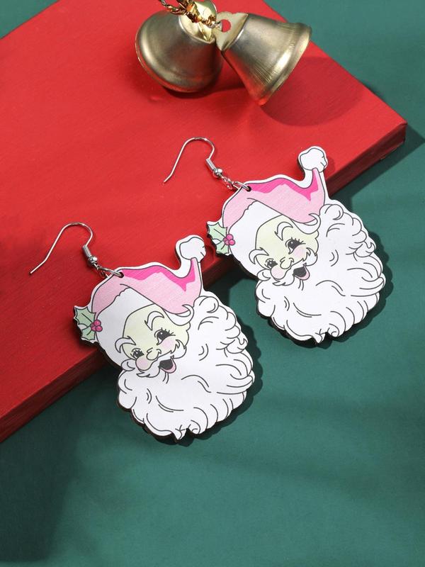 Cute Christmas Themed Santa Claus Design Dangle Earrings, Wooden Dangle Earrings, Fashion Jewelry Accessories for Women & Girls