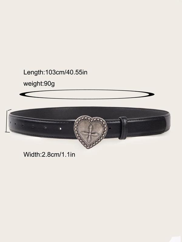 Women's Heart Decor PU Buckle Belt, Vintage Rivet Studded Embossed PU Leather Belt, Gothic Jeans Pants Waistband