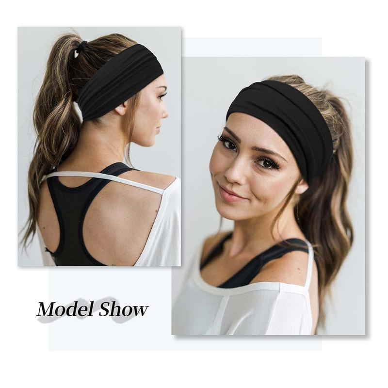 Wide Headbands for Women Black Stylish Head Wraps Boho Thick Hairbands Large African Sport Yoga Turban Headband Hair Accessories (Pack of 4)