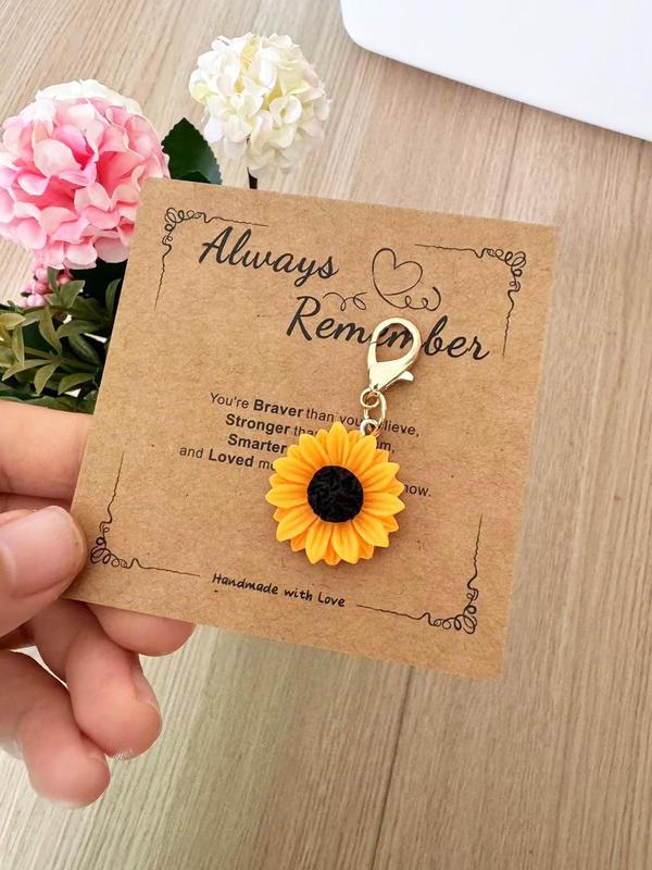 Sunflower Design Keychain with Gift Card, Cute Flower Shaped Keychain for Women & Men, Fashion Keychain for Daily Clothing Decor, Birthday Gift Fall