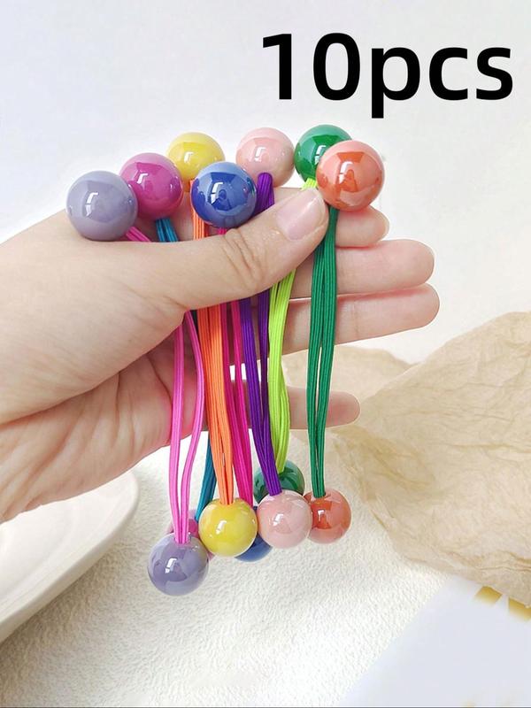 Random Color Cute Ball Beads Hair Tie, 2024 New Style High Stretch Hair Tie for Daily Use, Fashion Hair Accessories for Women, Hairstyles Ideas for Girls