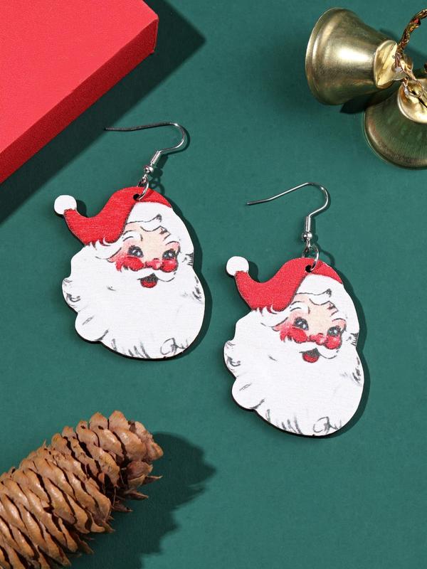 Cute Christmas Themed Santa Claus Design Dangle Earrings, Wooden Dangle Earrings, Fashion Jewelry Accessories for Women & Girls