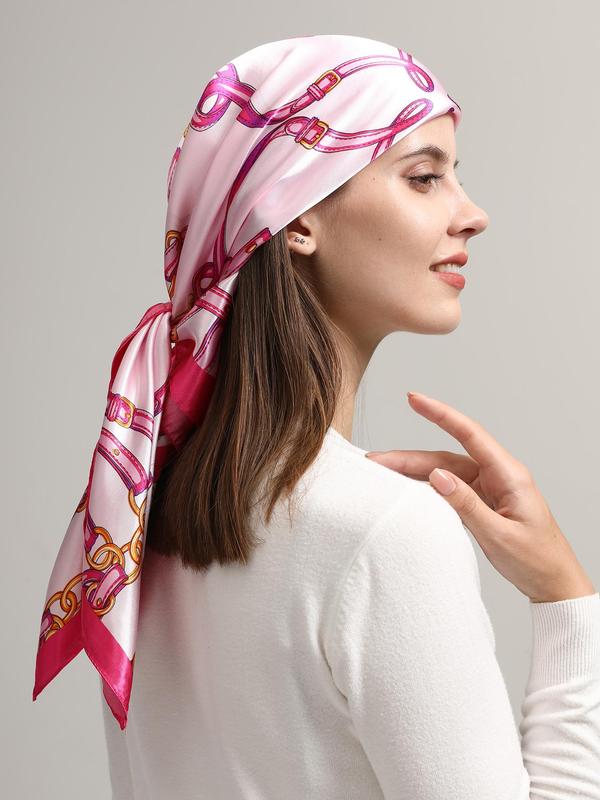 Women's Fashion Chain Print Square Scarf, Casual Soft Comfortable Head Wrap for Daily Wear, Versatile Scarf for All Seasons