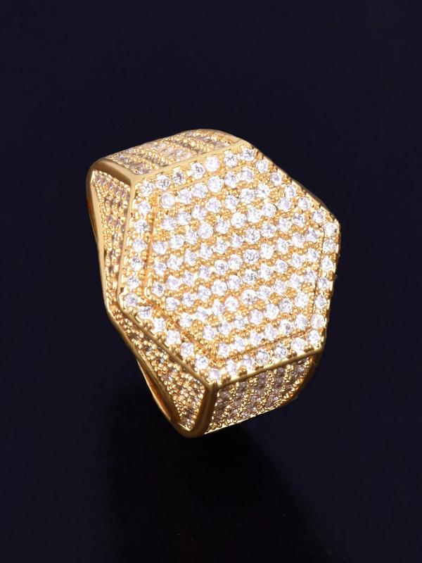 Hip Hop Style Geometric Rhinestone Decorated Ring, Fashion Accessories for Men & Women, Striking Chunky Ring for Party, Daily Clothing Decor, Trendy All-match & Exquisite Jewelry for Birthday Gift