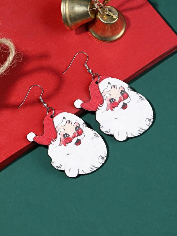 Cute Christmas Themed Santa Claus Design Dangle Earrings, Wooden Dangle Earrings, Fashion Jewelry Accessories for Women & Girls