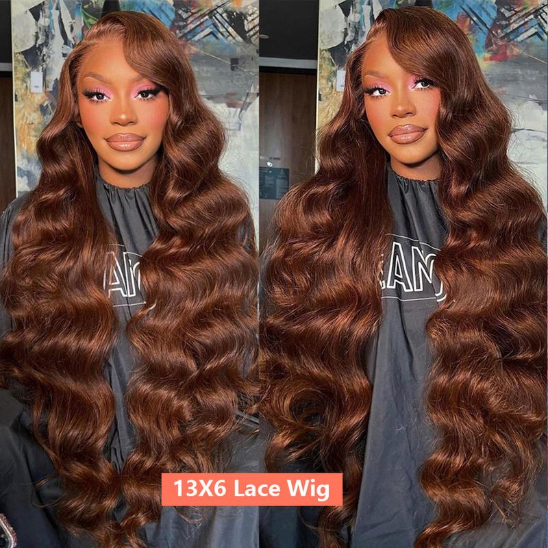 HD Chocolate Brown 13x4 Body Wave Lace Front Wig Brazilian 13x6 Lace Frontal Wigs For Women 100% Remy  Wig Pre Plucked