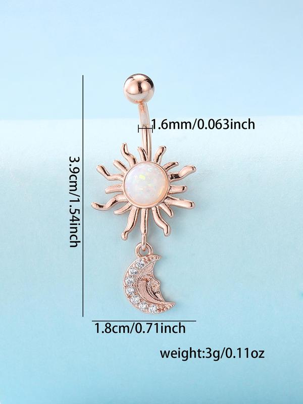 Fashion Sunflower & Moon Design Belly Button Ring, Stainless Steel Navel Piercing Body Jewelry for Women & Girls,  Body Jewelry for Party, Daily Clothing Decor