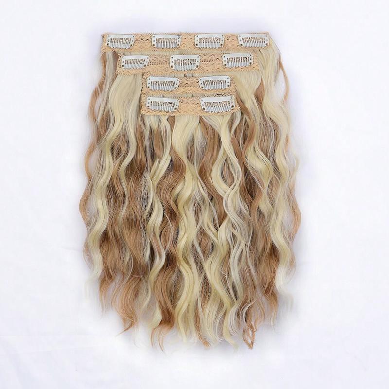 4pcs Short Water Wave Curly Clip-In Hair Extensions, Brown Ombre Synthetic Hair Pieces for Volume and Length, Ideal for Daily Wear