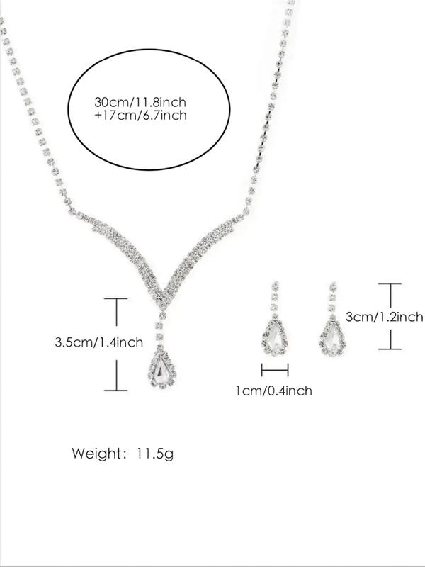 Women's 3pcs Rhinestone Decor Jewelry Set Without Box, Fashion Elegant Rhinestone Inlay Decorative Alloy Necklace & Earrings Set For Evening Party Holiday