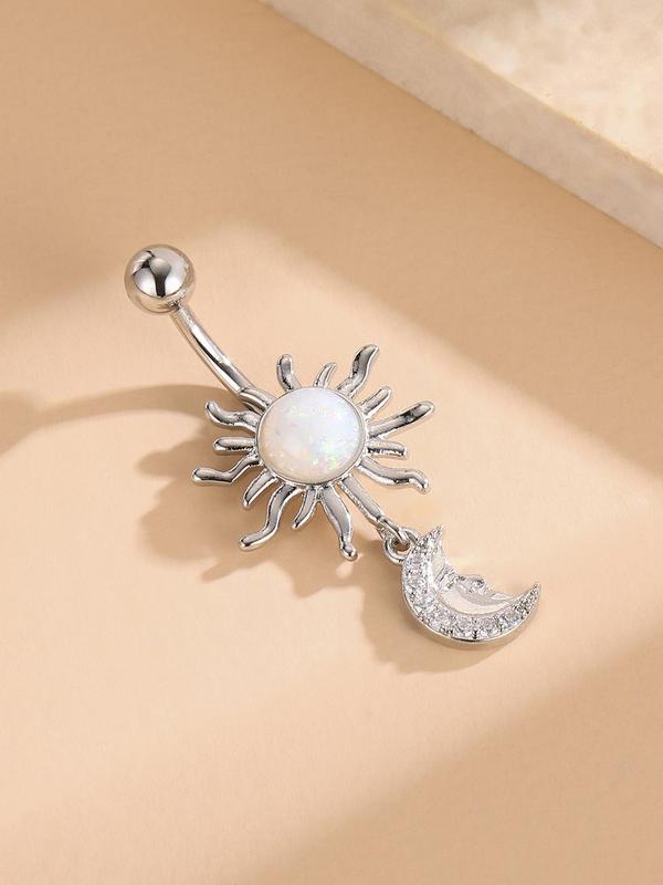 Fashion Sunflower & Moon Design Belly Button Ring, Stainless Steel Navel Piercing Body Jewelry for Women & Girls,  Body Jewelry for Party, Daily Clothing Decor