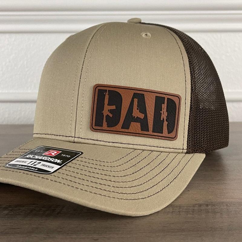 DAD 2A 2nd Amendment Patriotic Leather Patch Hat Khaki Brown