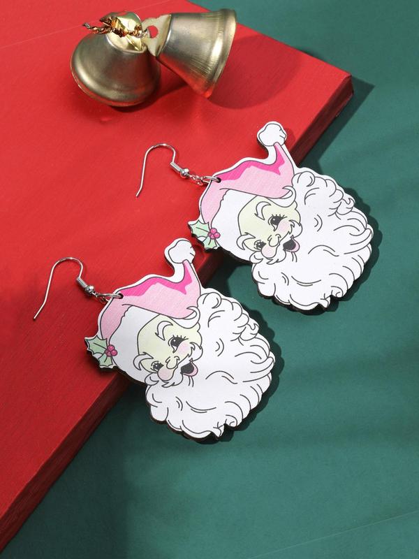 Cute Christmas Themed Santa Claus Design Dangle Earrings, Wooden Dangle Earrings, Fashion Jewelry Accessories for Women & Girls