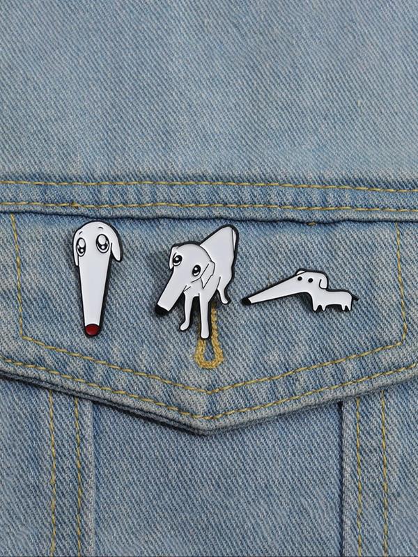 Cute Cartoon Dog Design Brooch (3pcs set), Cartoon Alloy Animal Badge, Clothes Accessories for Men & Women