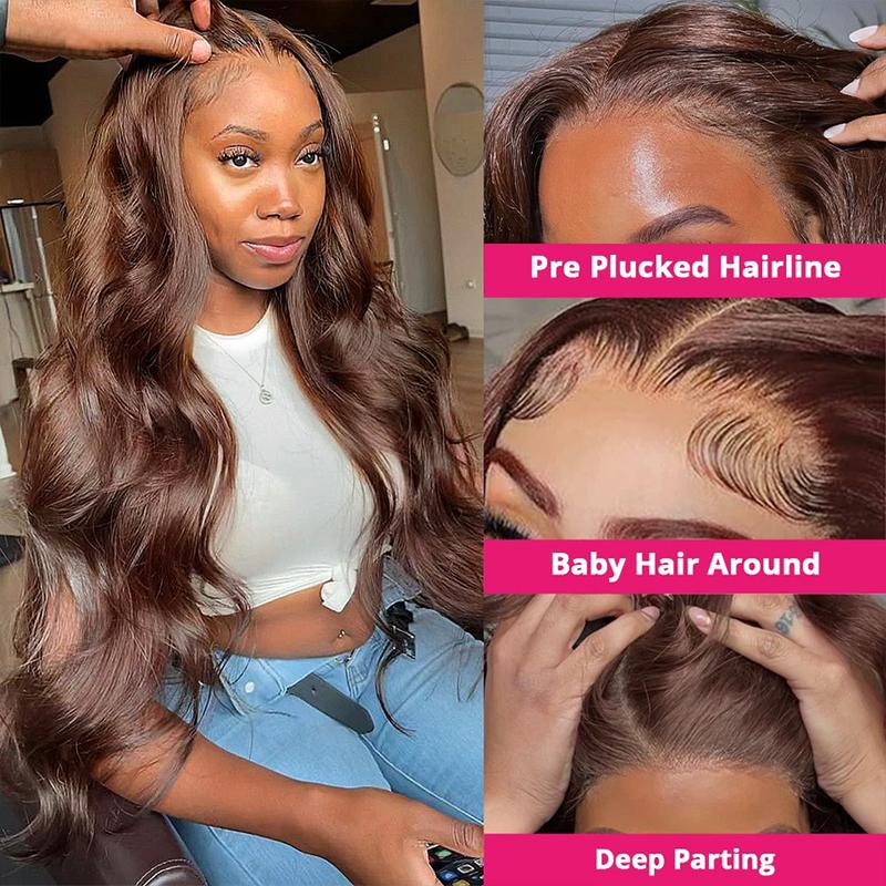 HD Chocolate Brown 13x4 Body Wave Lace Front Wig Brazilian 13x6 Lace Frontal Wigs For Women 100% Remy  Wig Pre Plucked