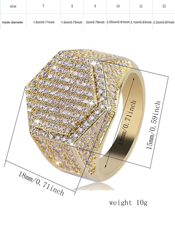 Hip Hop Style Geometric Rhinestone Decorated Ring, Fashion Accessories for Men & Women, Striking Chunky Ring for Party, Daily Clothing Decor, Trendy All-match & Exquisite Jewelry for Birthday Gift