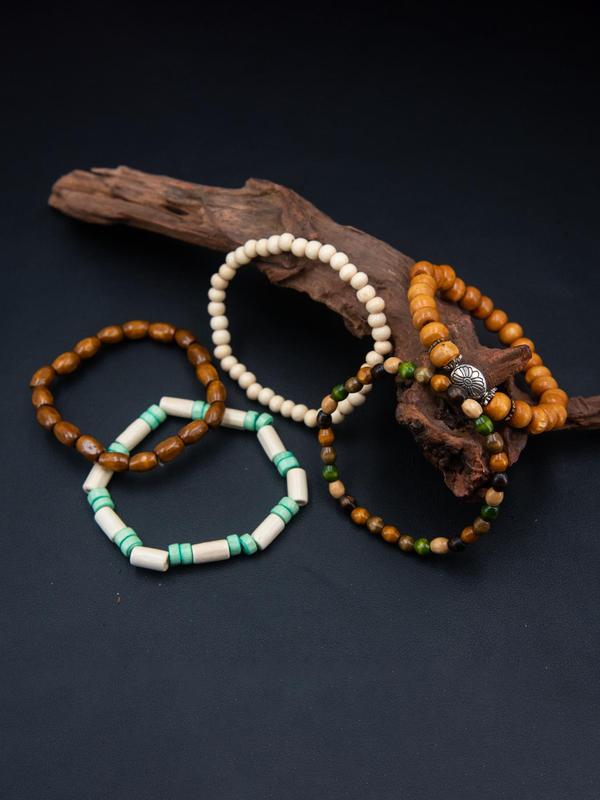 Boho Style Wooden Beaded Bracelet, Casual Trendy Beaded Bracelet, Fashionable Jewelry for Women & Men for Daily & Party Decoration