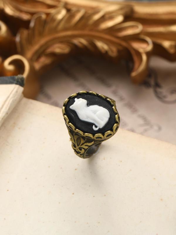 Vintage Cat Design Carved Ring, Fashion Jewelry for Party, Daily Clothing Decor, Trendy All-match & Exquisite Jewelry for Birthday Gift