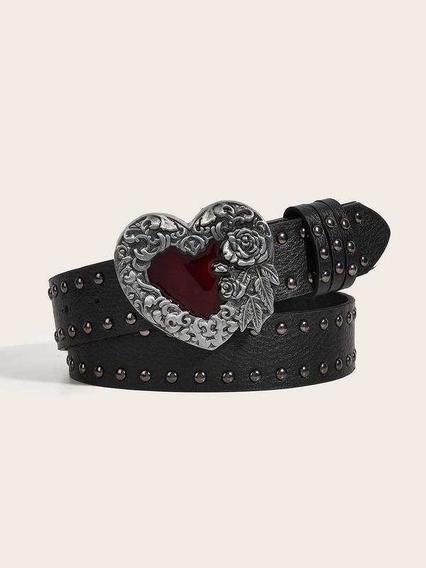 Punk Style Heart Design Pu Buckle Belt, Fashionable Y2k Belt for Women & Men, Trendy All-match & Exquisite Belt for Birthday Gift