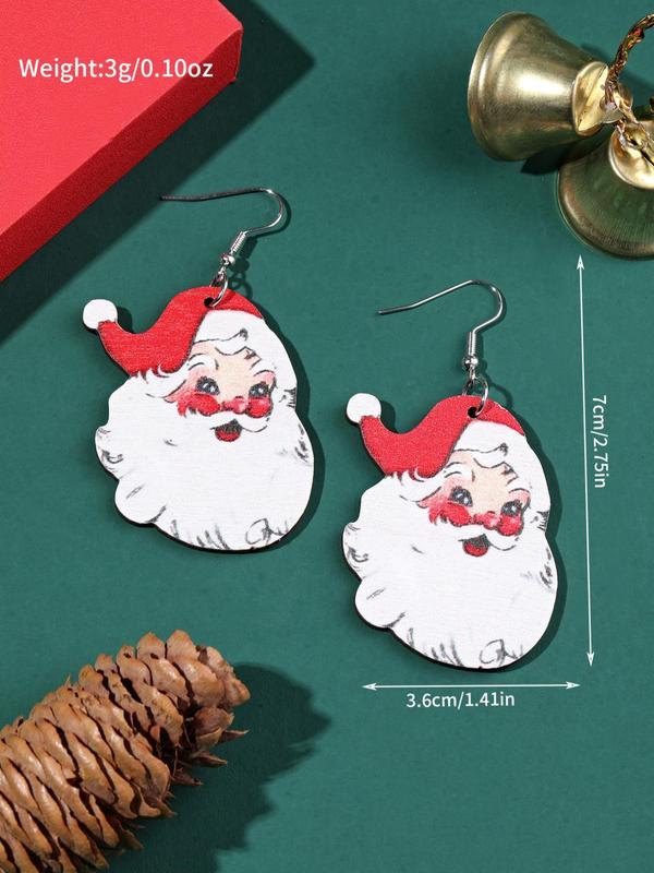 Cute Christmas Themed Santa Claus Design Dangle Earrings, Wooden Dangle Earrings, Fashion Jewelry Accessories for Women & Girls