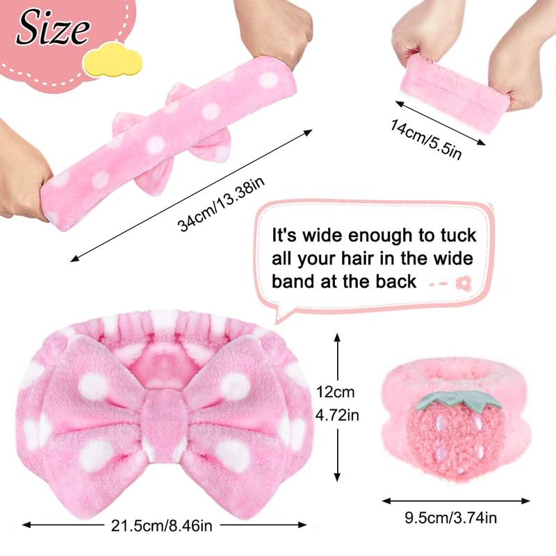 6 count Face Wash Headband and Wristband Set, Soft Spa Headband Cute Absorbent Wrist Towels for Washing Face Skincare Makeup Stocking Stuffers(Pink,  Blue)