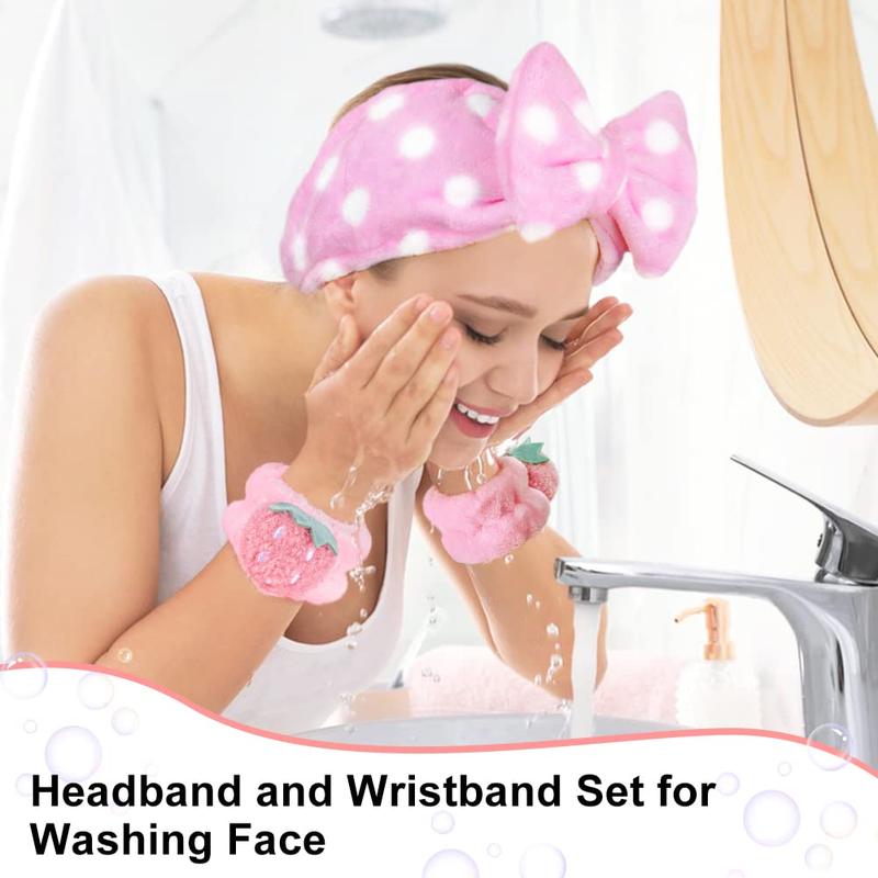 6 count Face Wash Headband and Wristband Set, Soft Spa Headband Cute Absorbent Wrist Towels for Washing Face Skincare Makeup Stocking Stuffers(Pink,  Blue)