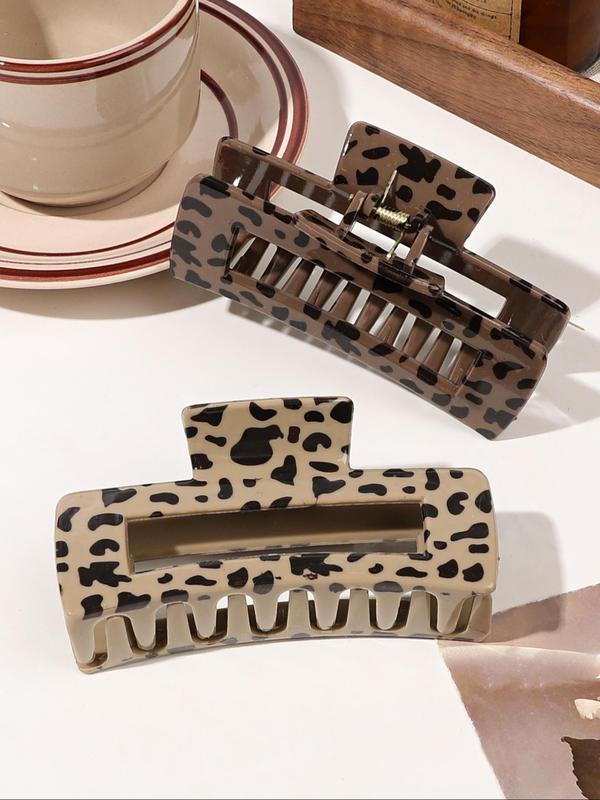 Fashion Leopard Pattern Hair Claws, Hollow Out Design Hair Claws, Casual Versatile Hair Accessories for Women & Girls