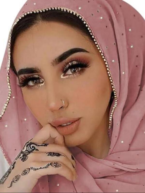 Rhinestone Decor Hijab, Elegant Chain Print Long Scarf, Fashion Accessories for Party, Daily Clothing Decor, Trendy Exquisite Hijab Scarves Shawls As Gift