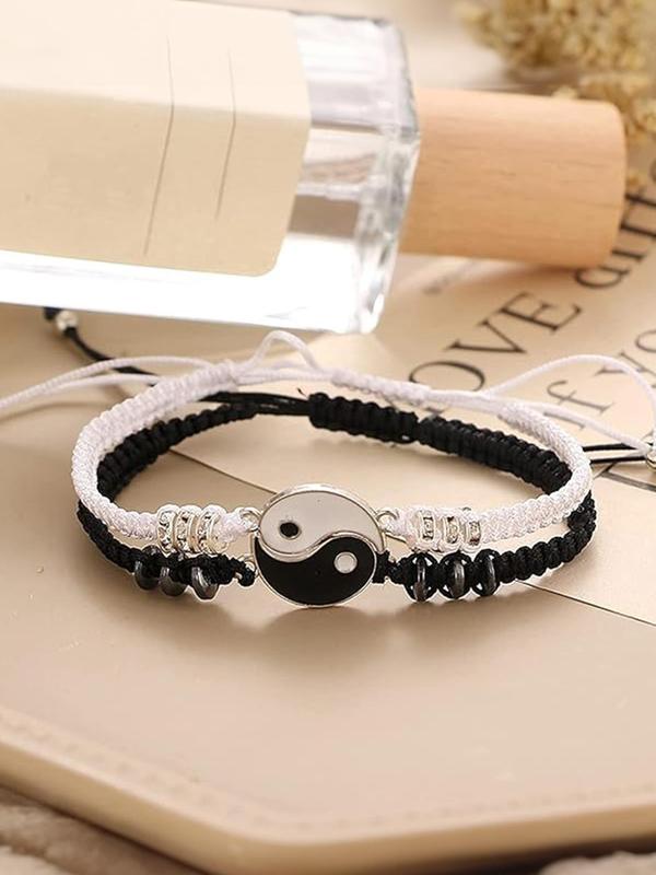 Couple Matching Bracelets, Fashionable Yin Yang Charm Decor Braided Bracelets for Women & Men, Trendy All-match & Exquisite Jewelry for Birthday Gift