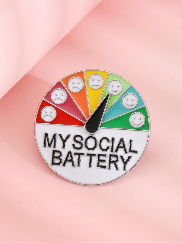 Social Battery Design Round Brooch, 2counts Cute Cartoon Design Brooches, Enamel Pin Suitable for Backpacks, Alloy Jewelry for Men & Women