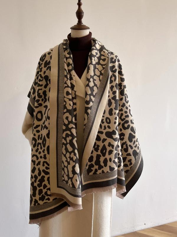 Boho Style Leopard Print Scarf, Fashionable Soft Warm Shawl for Women, Casual Versatile Scarf for Fall & Winter