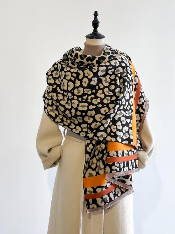 Boho Style Leopard Print Scarf, Fashionable Soft Warm Shawl for Women, Casual Versatile Scarf for Fall & Winter