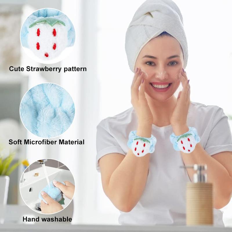 6 count Face Wash Headband and Wristband Set, Soft Spa Headband Cute Absorbent Wrist Towels for Washing Face Skincare Makeup Stocking Stuffers(Pink,  Blue)