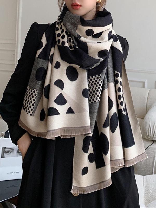 Women's Polka Dot Pattern Tassel Detail Scarf, Casual Soft Warm Shawl for Fall & Winter, Fashion Accessories for Daily Wear