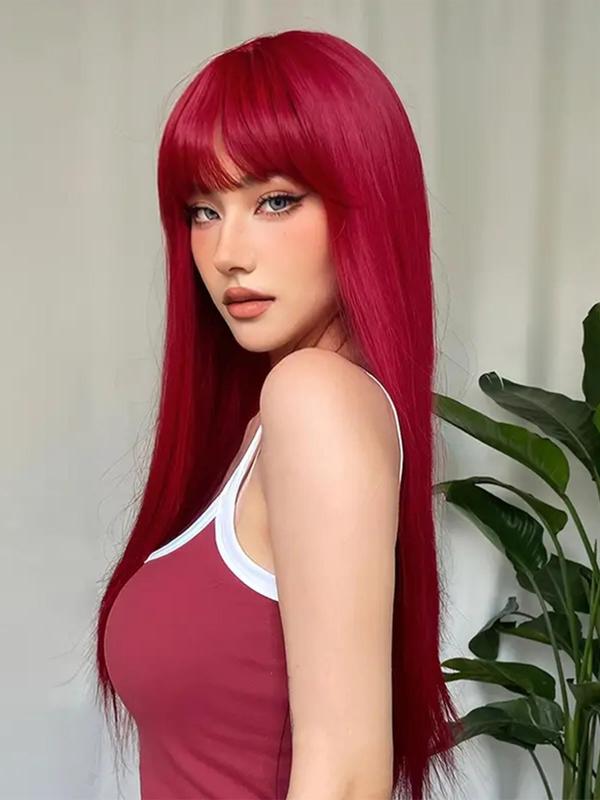 26 Inch Long Straight Wigs for Women,  Gorgeous Fluffy Wigs with Bangs for Party, Daily, Anime or Costume Party, Striking Natural Fluffy Hair Wigs with Bangs for Women, Hair Accessories Not Included