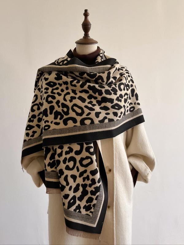 Boho Style Leopard Print Scarf, Fashionable Soft Warm Shawl for Women, Casual Versatile Scarf for Fall & Winter