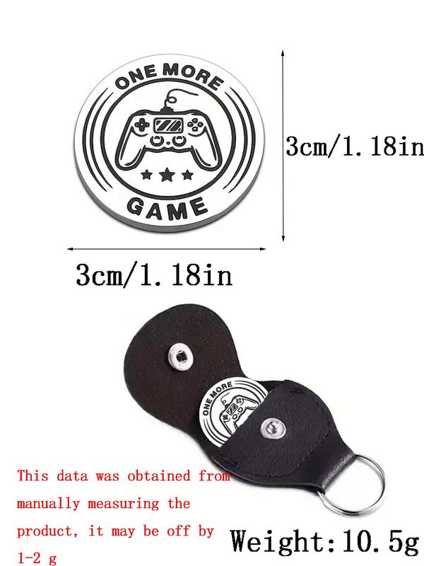 Double Sided Stainless Steel Coin and Small Keychain Bag, 1 Set Funny Keychain for Game Lovers and Friends, Funny Creative Gift for Women & Men