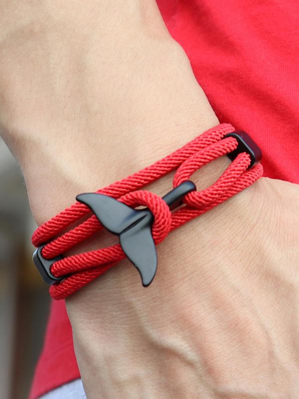 Unisex Simple Style Plain Color Whale Tail Design Braided Layered Bracelet, Casual Trendy Adjustable Bracelet, Fashionable Accessories for Daily & Party & Back To School